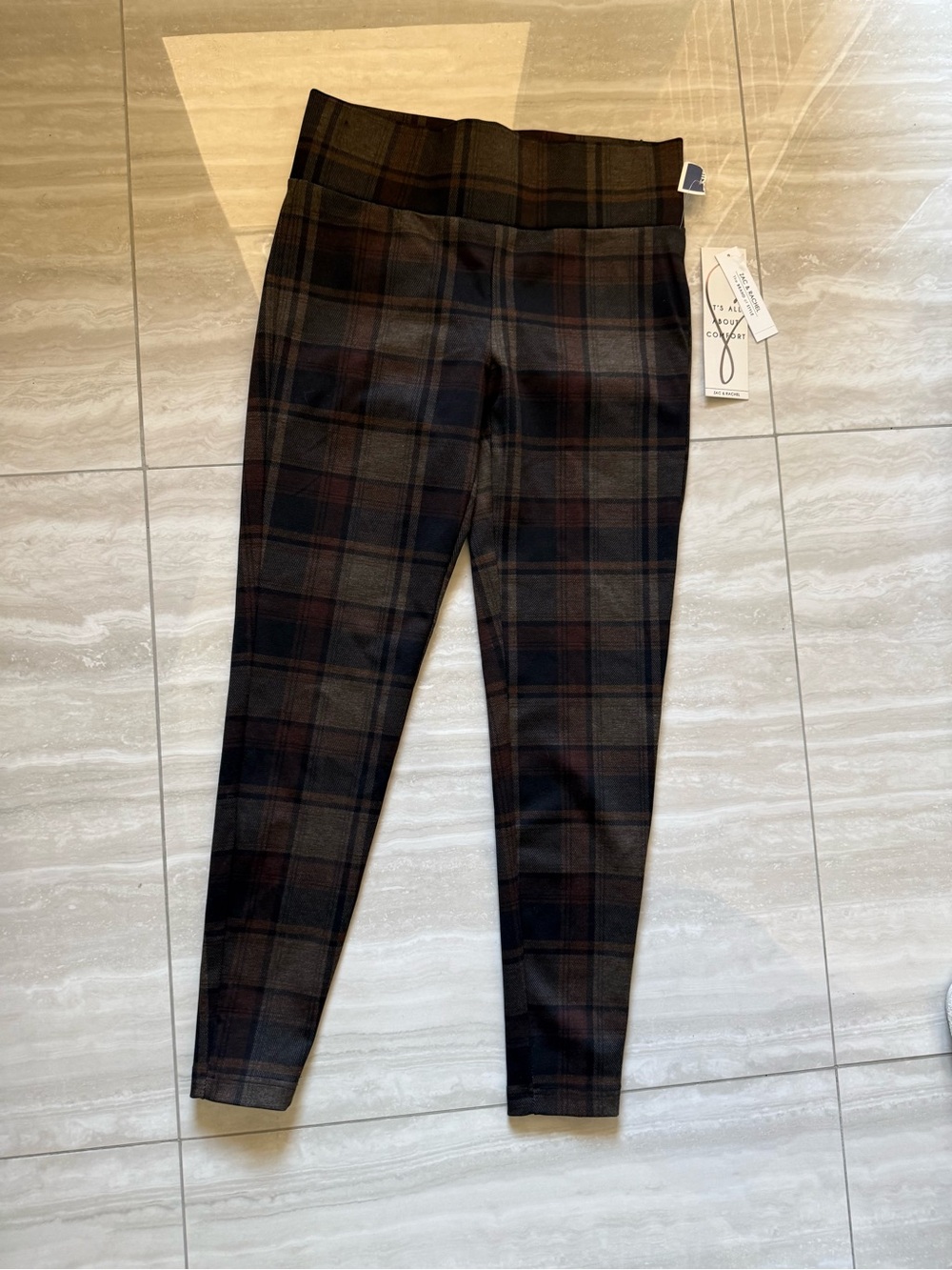 Zac & Rachel Brown and Black Plaid Ponte Pants size small nwt pull on